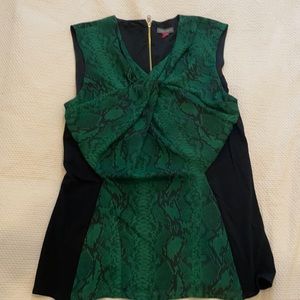 Vince Camuto Rich Green and Black Snake Print Top